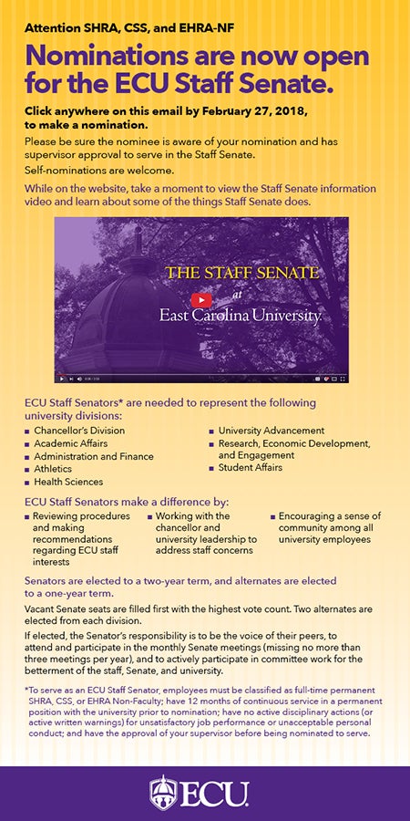 Nominations are now open for the ECU Staff Senate