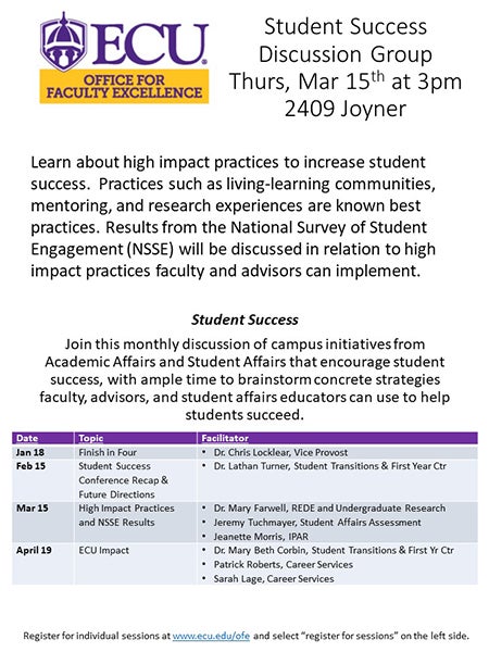 Student Success Discussion Group: Thursday, March 15 at 3p.m.